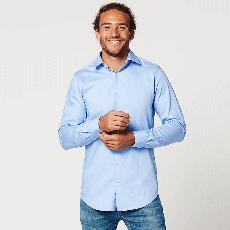 Overhemd - Slim Fit Mouwlengte 7 - Circular Blue via SKOT