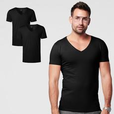 T-shirt Zwart Diepe V-Hals Heren | 2-pack | Slim Fit via SKOT
