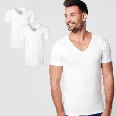 T-shirt Wit Diepe V-Hals Heren | 2-pack | Slim Fit via SKOT