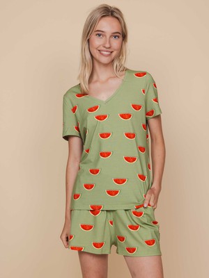 Watermelon V-neck T-shirt en Shorts set Dames from SNURK