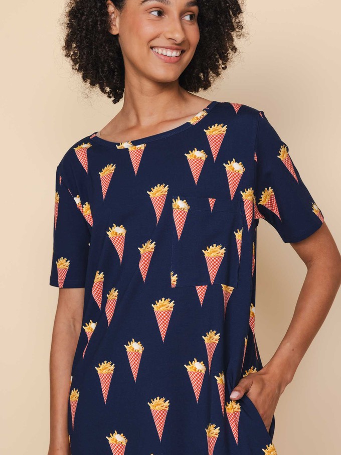 Fries Navy T-shirt Dress Dames from SNURK