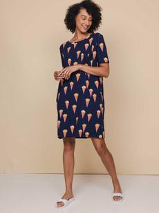 Fries Navy T-shirt Dress Dames via SNURK