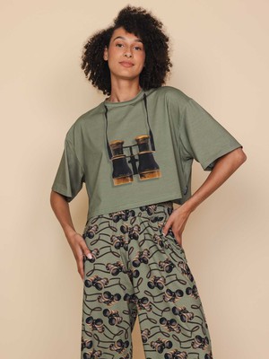 Binoculars Cropped T-shirt en Wijde broek set Dames from SNURK