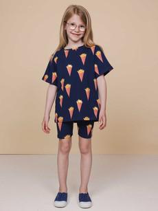Fries Navy T-shirt en Bikershorts set Kids via SNURK