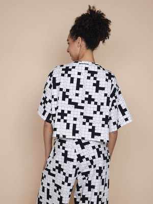 Crossword Cropped T-Shirt en Wijde broek set Dames from SNURK