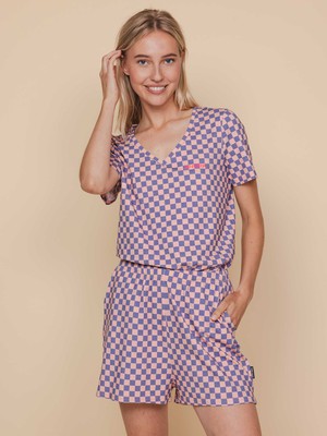 Check V-neck T-shirt en Shorts set Dames from SNURK