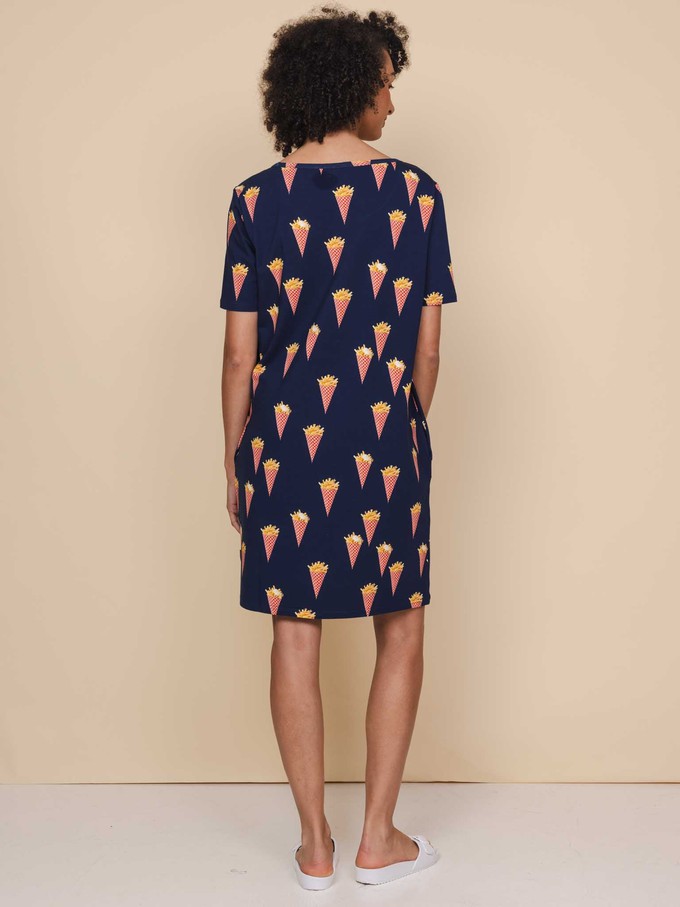 Fries Navy T-shirt Dress Dames from SNURK