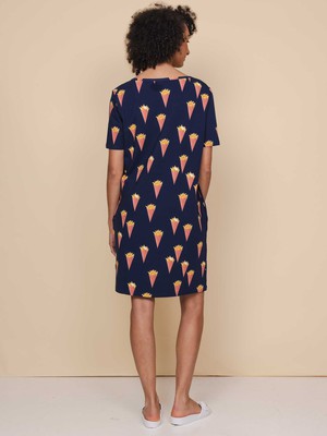 Fries Navy T-shirt Dress Dames from SNURK