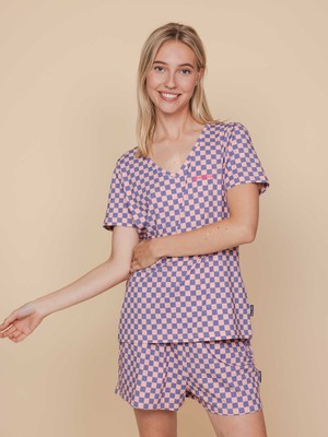 Check V-neck T-shirt en Shorts set Dames from SNURK