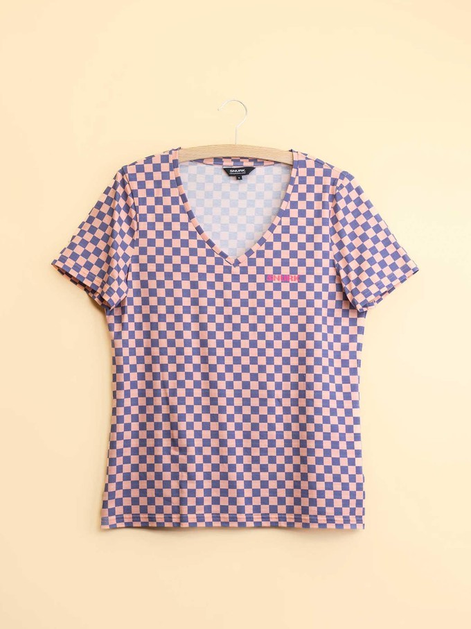 Check V-neck T-shirt Dames from SNURK