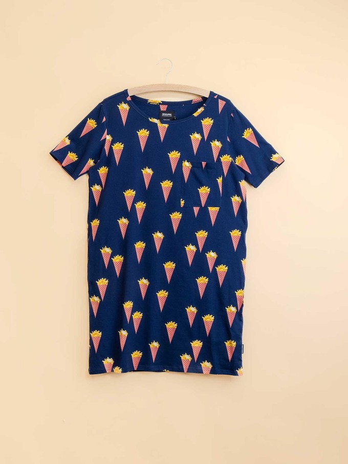 Fries Navy T-shirt Dress Dames from SNURK