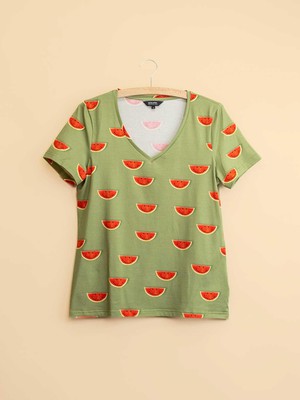 Watermelon V-neck T-shirt en Shorts set Dames from SNURK