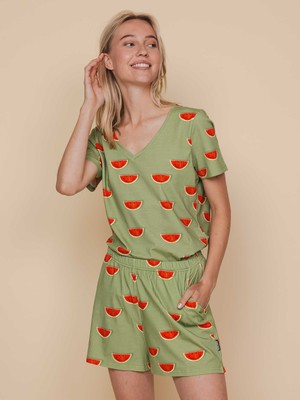 Watermelon V-neck T-shirt en Shorts set Dames from SNURK