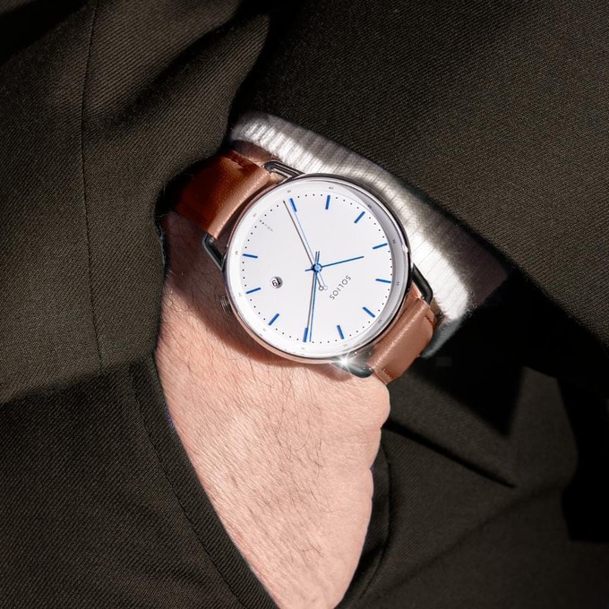 White Curve Solar Watch | Brown Vegan Leather from Solios Watches