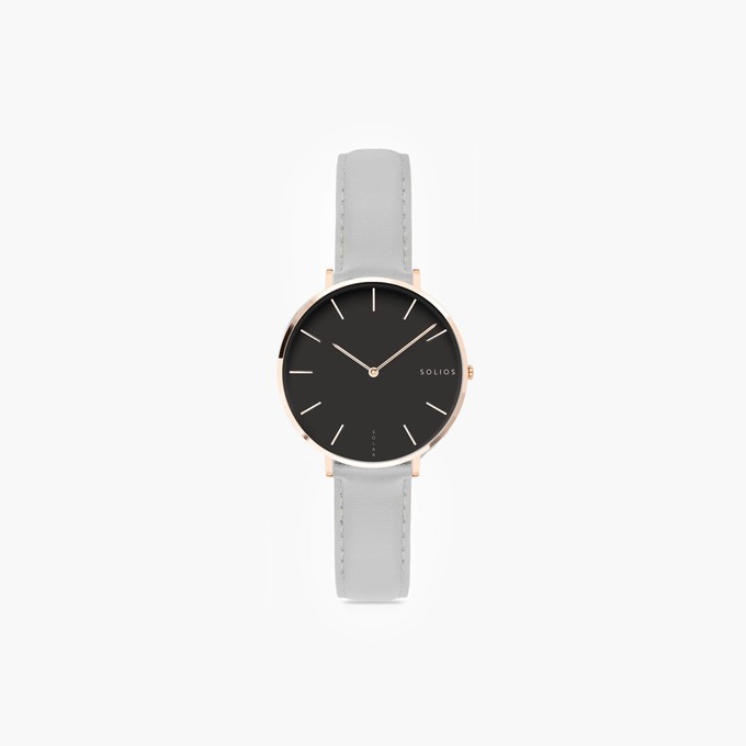 Black Mini Solar Watch | Grey Vegan Leather from Solios Watches