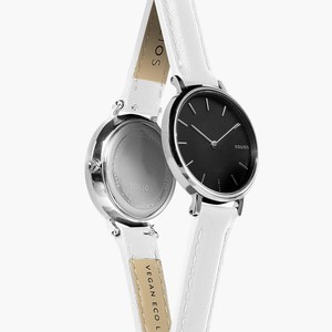 Black Mini Solar Watch | White Vegan Leather from Solios Watches