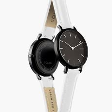 Black Mini Solar Watch | White Vegan Leather van Solios Watches