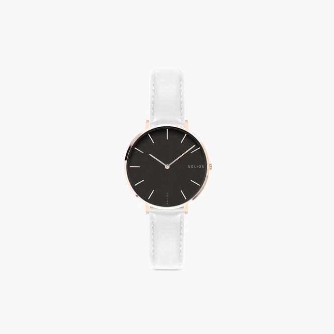 Black Mini Solar Watch | White Vegan Leather from Solios Watches