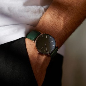 Black Solar Watch | Green Vegan Leather from Solios Watches