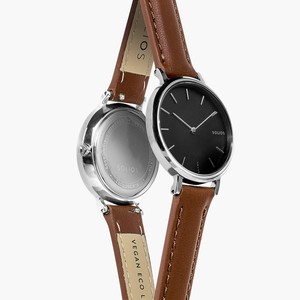 Black Mini Solar Watch | Brown Vegan Leather from Solios Watches