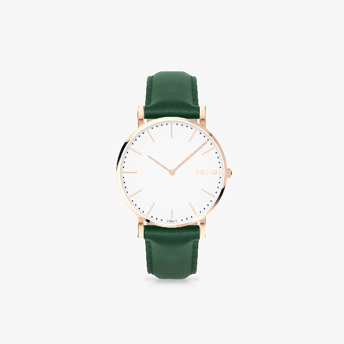 White Solar Watch | Green Vegan Leather from Solios Watches