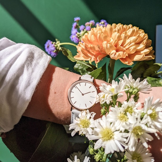 White Mini Solar Watch | Black Mesh from Solios Watches