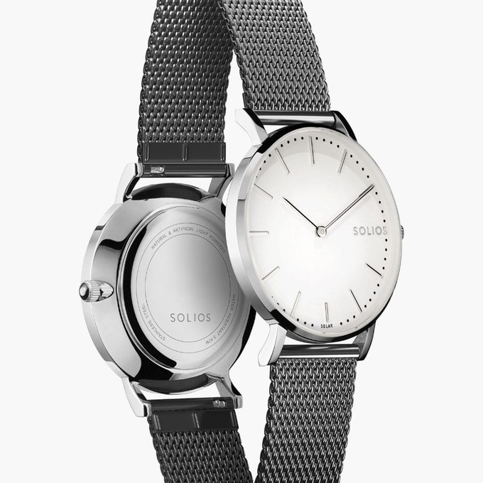 White Solar Watch | Grey Mesh from Solios Watches