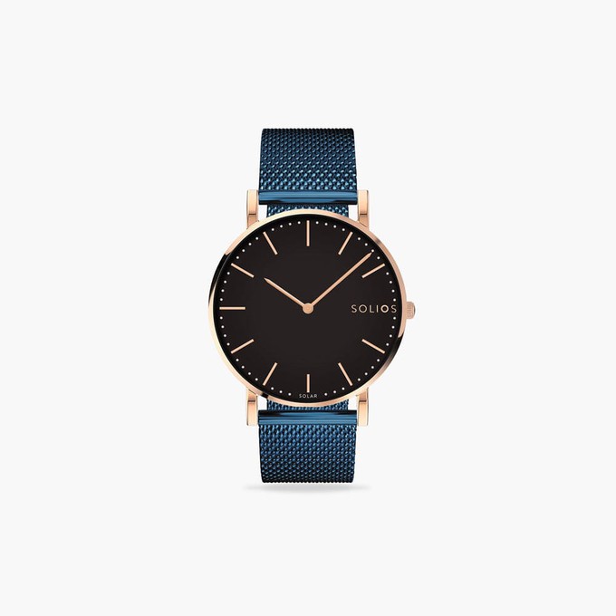 Black Solar Watch | Blue Mesh from Solios Watches