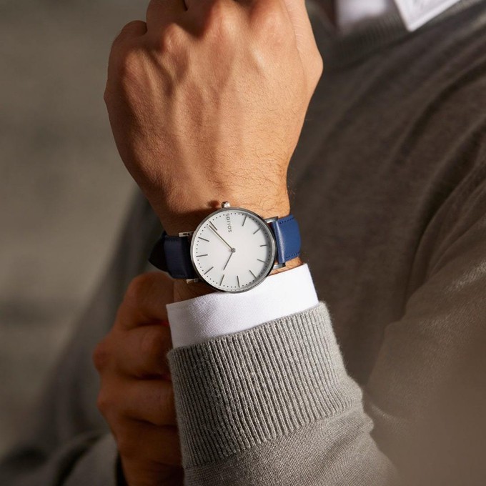 White Solar Watch | Black Vegan Leather from Solios Watches