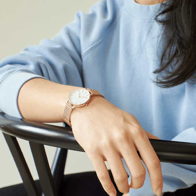 White Mini Solar Watch | Rose Gold Mesh from Solios Watches