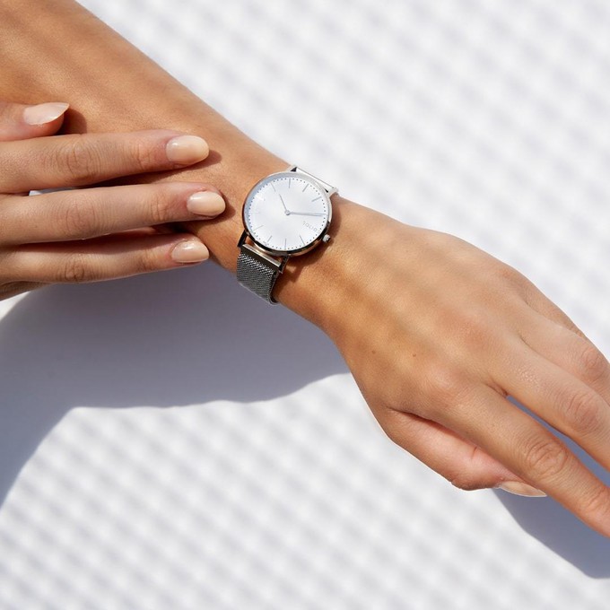 White Solar Watch | Silver Mesh from Solios Watches