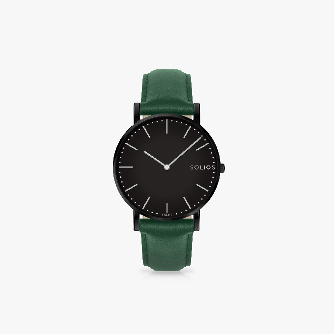 Black Solar Watch | Green Vegan Leather from Solios Watches