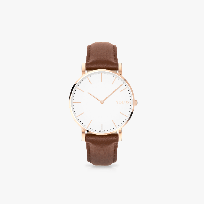 White Solar Watch | Brown Vegan Leather from Solios Watches