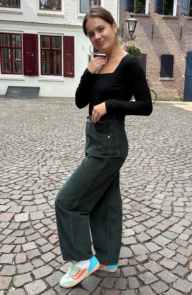 Leila cord broek dark green from Sophie Stone