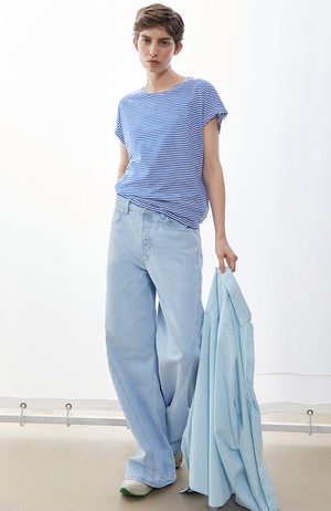 Slub stripe t-shirt blauw from Sophie Stone