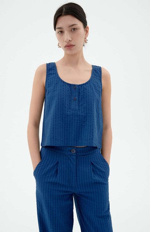 Justine seersucker top blauw from Sophie Stone