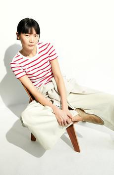 Kardaa stripes shirt white coral via Sophie Stone
