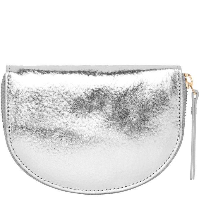 Silver Leather Zip Around Half Moon Purse from Sostter