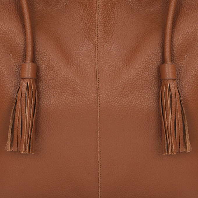 Tan Drawcord Leather Hobo Shoulder Bag from Sostter