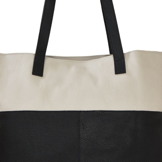 Ivory & Black Leather Tote with Crossbody Strap from Sostter
