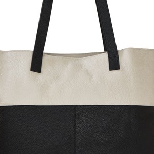 Ivory & Black Leather Tote with Crossbody Strap from Sostter