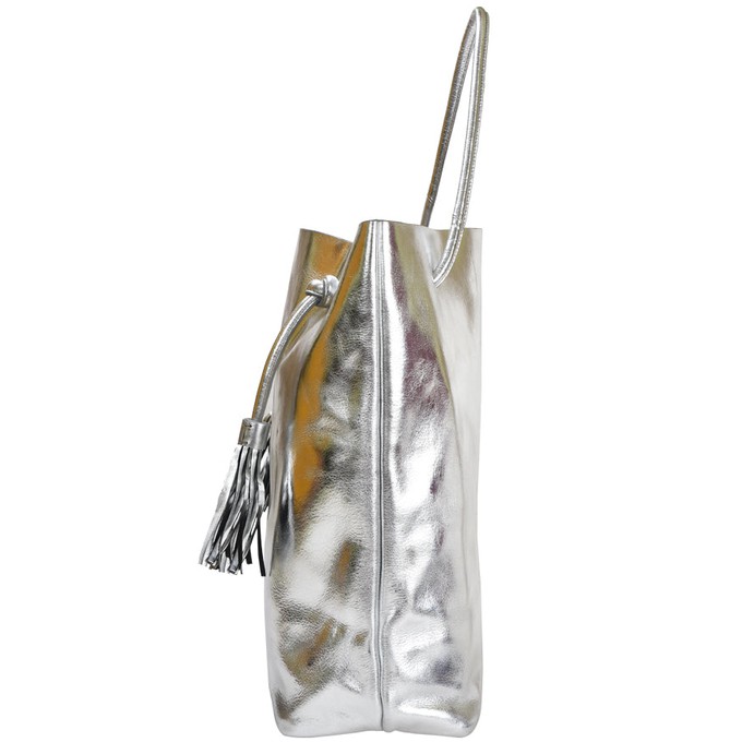 Silver Drawcord Metallic Leather Hobo Shoulder Bag from Sostter