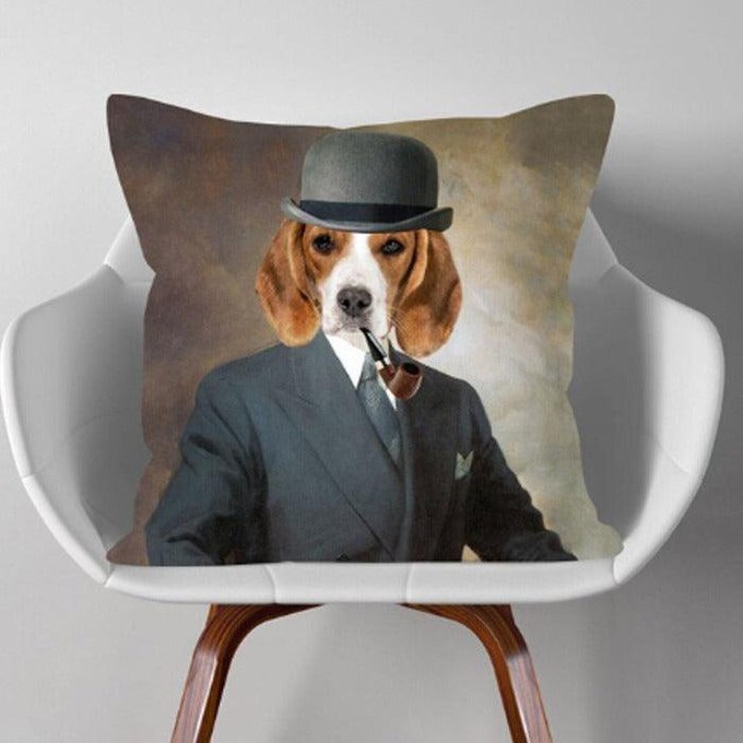 Dog In A Bowler Hat Oil Painting Cushion Pillow from Sostter