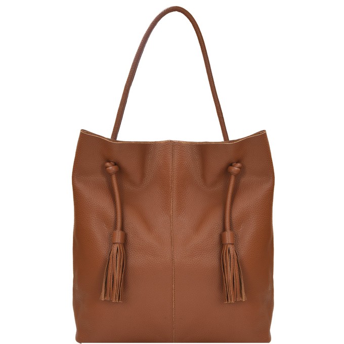 Tan Drawcord Leather Hobo Shoulder Bag from Sostter