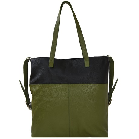 Olive & Black Two-Tone Leather Tote Bag with Strap from Sostter