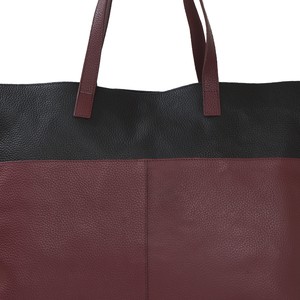 Burgundy Two Tone Horizontal Leather Tote from Sostter