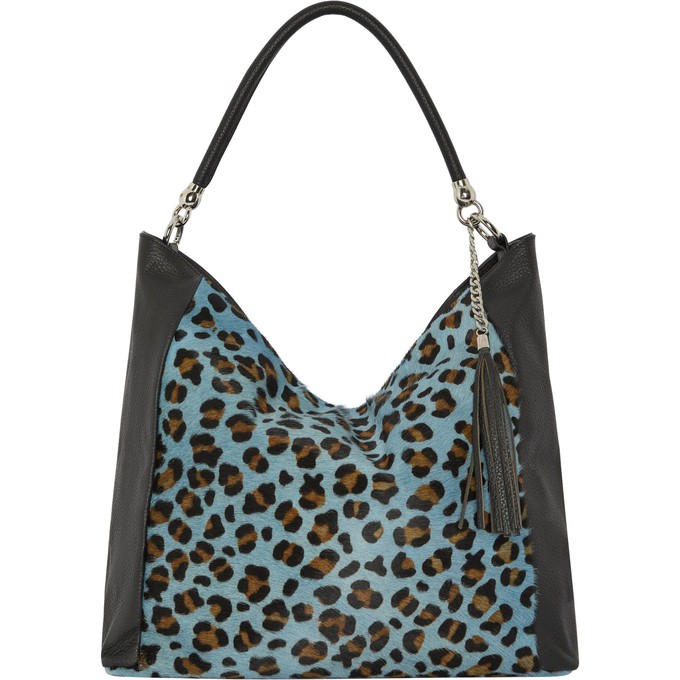 Blue Animal Print Leather Shoulder Bag from Sostter