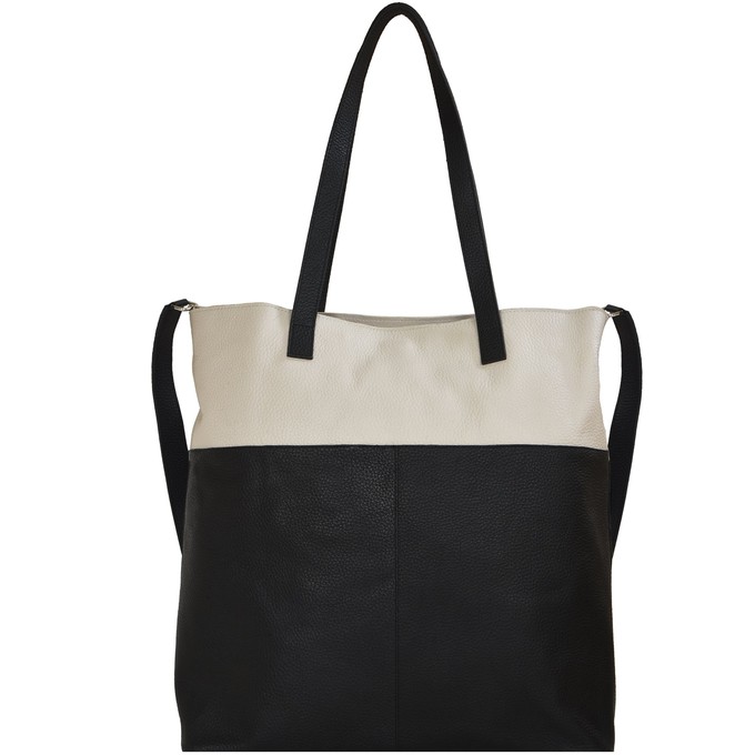 Ivory & Black Leather Tote with Crossbody Strap from Sostter