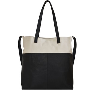 Ivory & Black Leather Tote with Crossbody Strap from Sostter