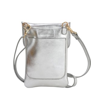 Silver Metallic Leather Crossbody Bag with Adjustable Strap from Sostter
